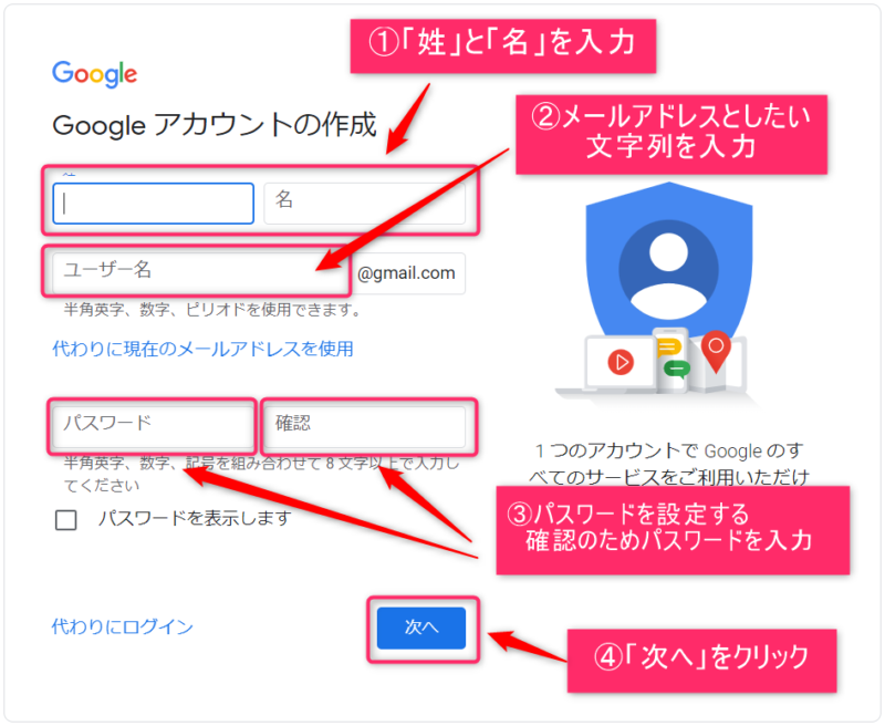 Googleアカウント作成